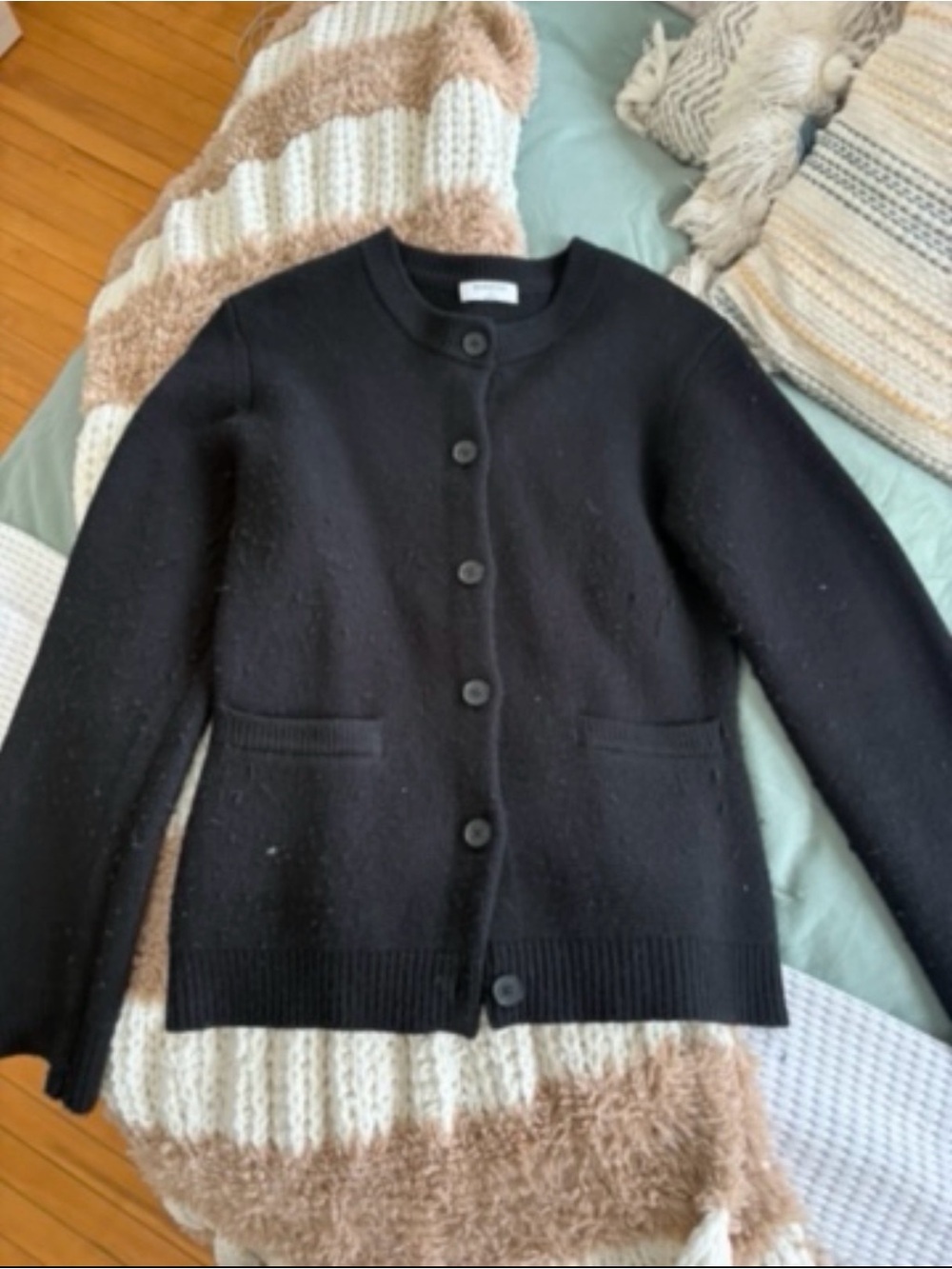 Babaton Black Button-Front Wool Blend Cardigan